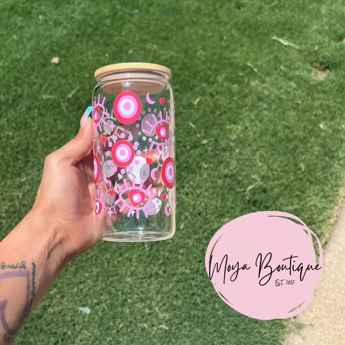 Pink Evil Eye Libbey Glass Cup