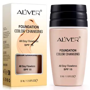 ALIVER Liquid Foundation with Brush, Lightweight Concealer Foundation, Color Changing, Full Coverage Makeup Cream, 30ml for Women & Girls