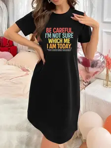 Soft & Slightly Stretchy Women's Nightgown Crew Neck Short Sleeve with Be careful I'm not sure which me I am today Print Sexy Elegant Youthful Perfect Gift for Christmas Mother's Day Valentine’s Day and New Year