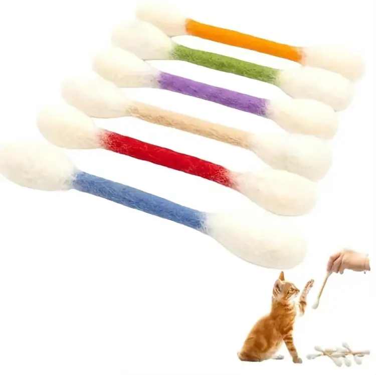6 Pack Cat Wand Toy with Catnip, Large Cotton Swab Teaser Wand, Interactive Toy for Kittens and Cats