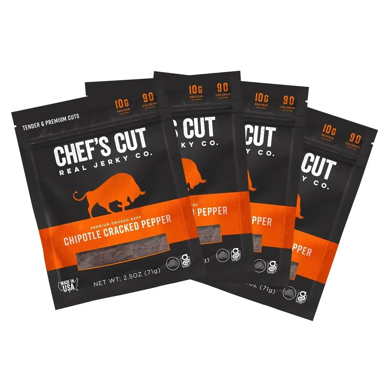 Chef's Cut Real Steak Chipotle Cracked Pepper Jerky, 2.5 Ounce (4 Pack)