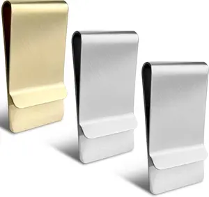 3-Pack Small Men’s Slim Money Clip – Stainless Steel Credit & Business Card Holder, Pocket Cash Wallet (Silver & Gold)