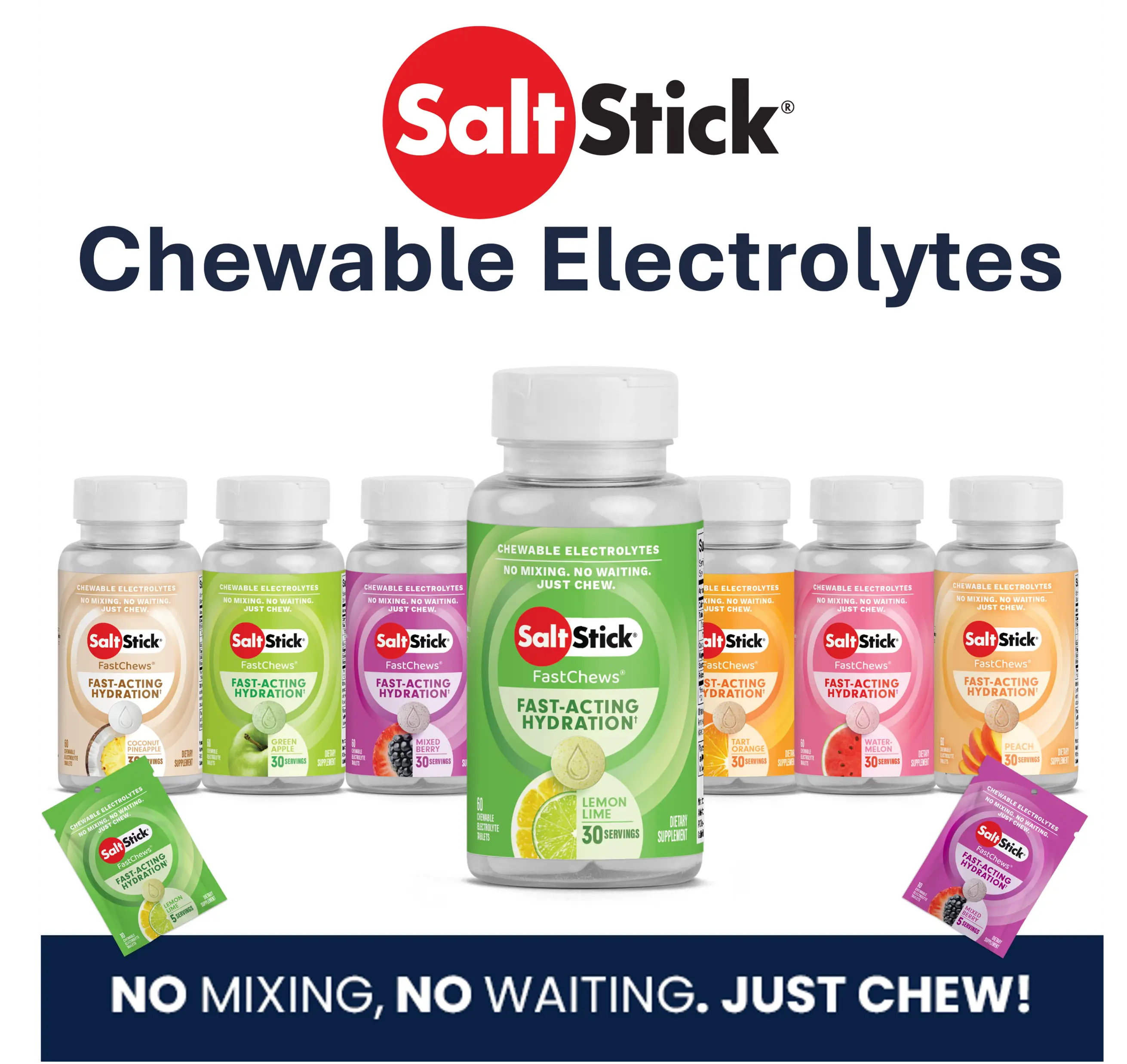 SaltStick Electrolyte FastChews - Chewable Electrolyte Tablets for Hydration - Made in the USA - No Mixing, No Waiting, Just Chew!