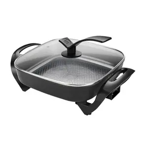 Electric Skillet - 13" x 13" Ceramic Nonstick Pan, PFAS-Free, 1400W, Tempered Glass Lid, Variable Temperature, Removable Heating Probe, Cool-Touch Handles, Black