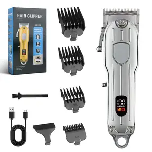 Hair Clippers (Silver / Large Digital Display / Adjustable Length) | Large LED Digital Display: Battery Level, Speed ​​Setting, and Cutting Length—All at a Glance | Adjustable Length Dial: Precise Control