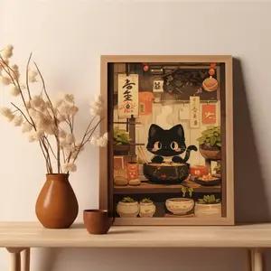 Japanese Ramen Noodle Shop Cat Illustrated Art Print Cat Lover Gift Cute Cat Poster Japanese Kitchen Wall Art Post Art Anime Cat