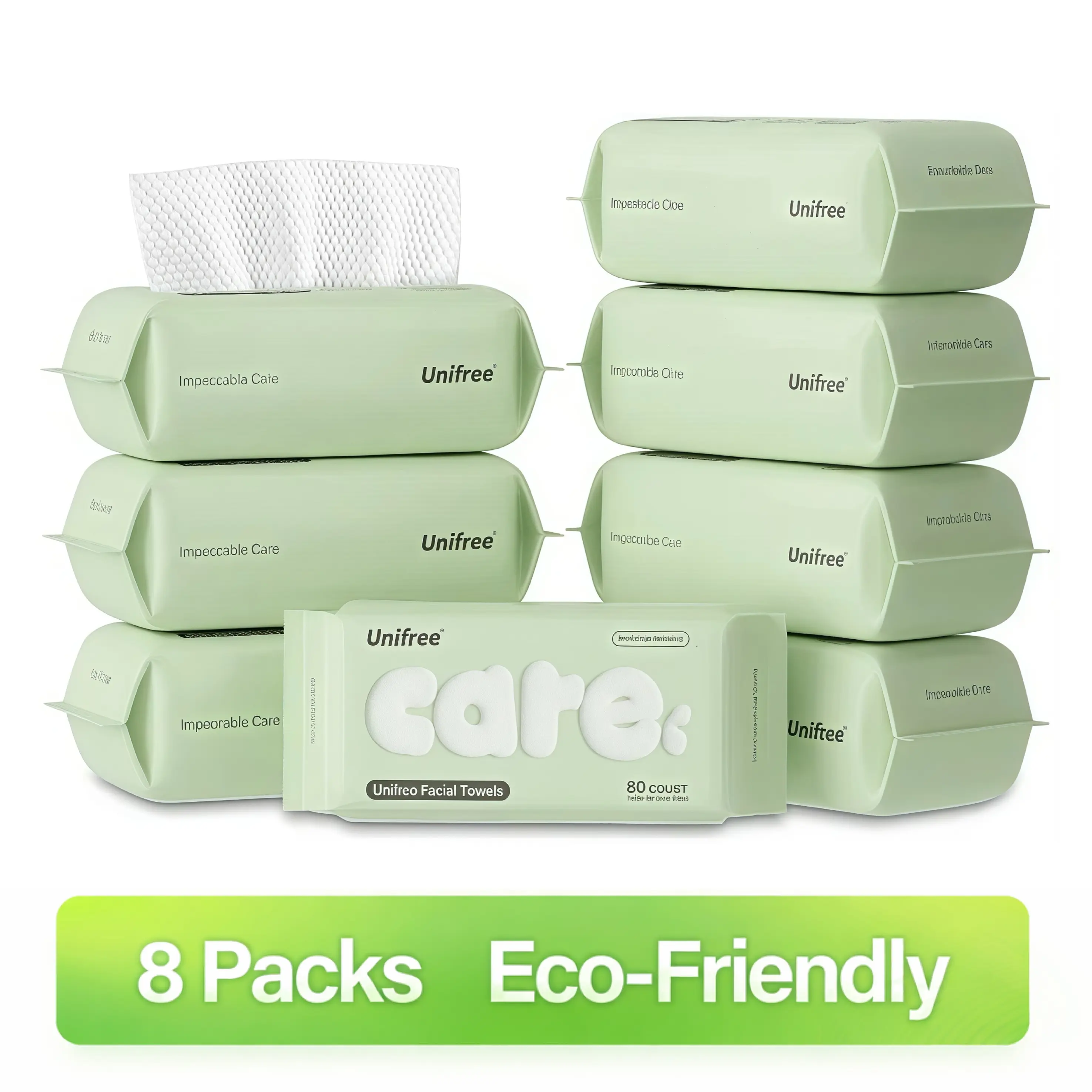 [Unifree] Face Cleaning Towels Value Packs of 4, 8 - 240 to 480 Count, 100% Plant-Based Fiber and Biodegradable, Highly Absorbent, Reusable, Soft hotel towel Skincare Comfort disposable