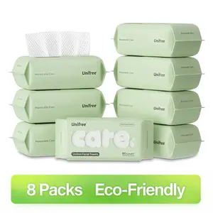 [Unifree] Face Cleaning Towels Value Packs of 4, 8 - 240 to 480 Count, 100% Plant-Based Fiber and Biodegradable, Highly Absorbent, Reusable, Soft hotel towel Skincare Comfort disposable