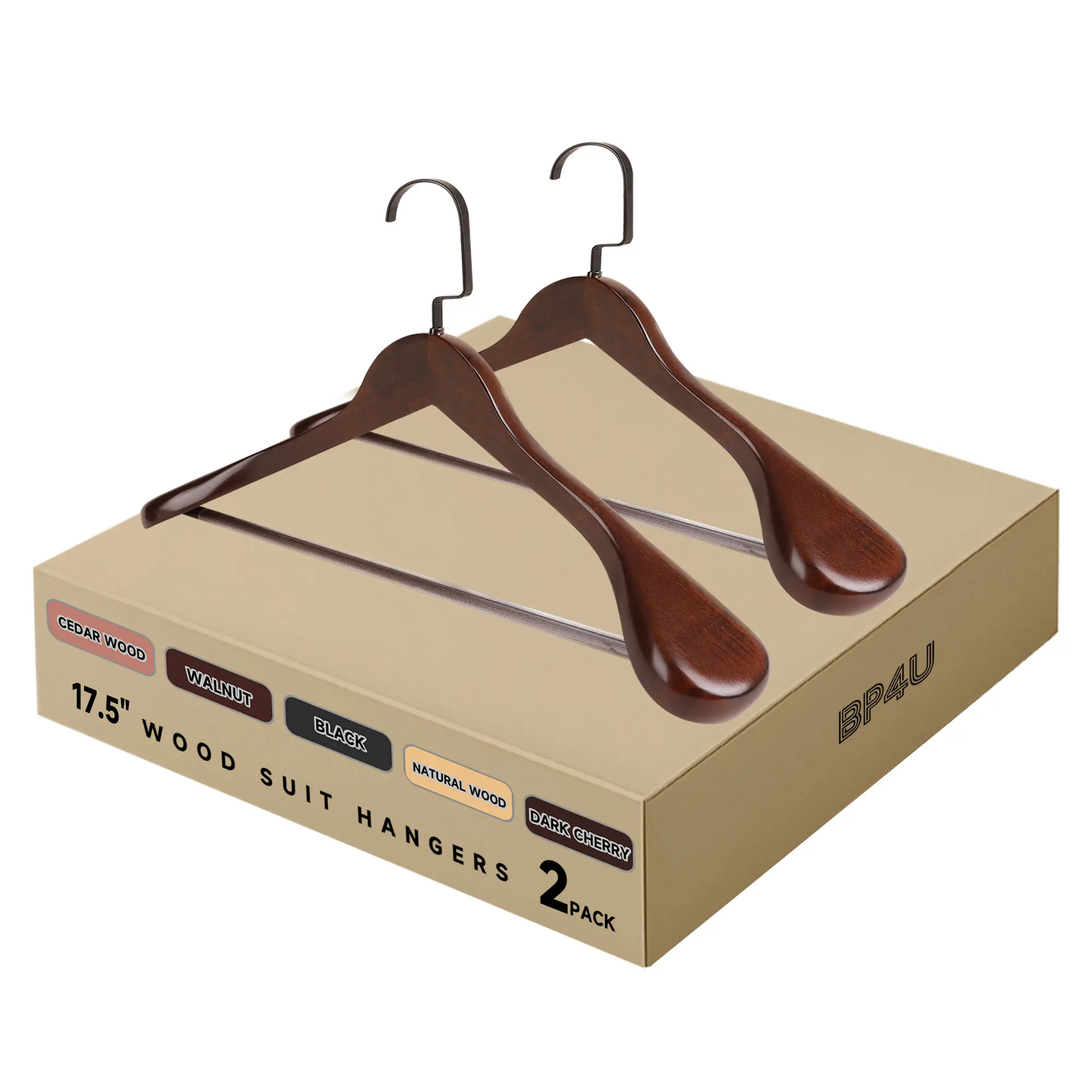 Premium Wide Shoulder Wooden Suit Hangers, 17.5-Inch Heavy-Duty Solid Wood Coat Hangers for Men's Suits & Coats