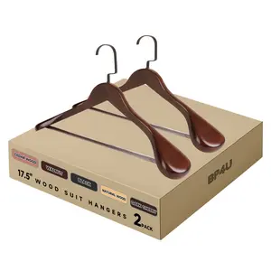 Premium Wide Shoulder Wooden Suit Hangers, 17.5-Inch Heavy-Duty Solid Wood Coat Hangers for Men's Suits & Coats