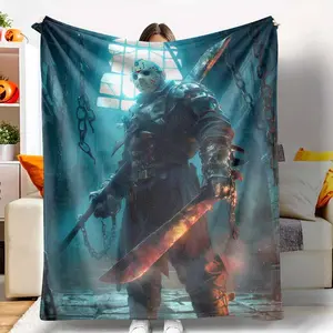Dark Warrior Flannel Blanket Gothic Armor Sword Print Soft Cozy Warm Durable for Bedroom Living Room Lounge Halloween Gift Decor tiktokshopspringglowup