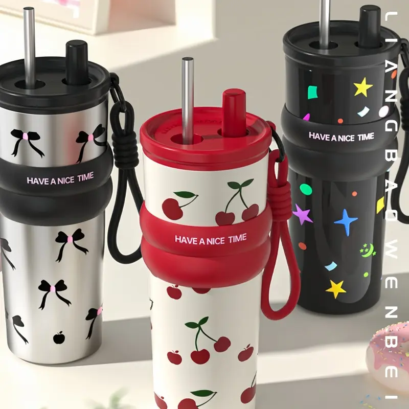 24oz Stainless Steel Insulated Travel Drinkware Mug with Lid & Straw, 316 Inner Liner Coffee Cup for Car, Women & Men, Perfect Gift, Insulated Tumbler, Traveler Tumbler, Thermo Flask