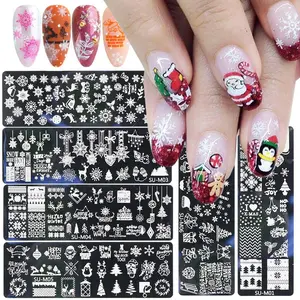 6Pcs Christmas Nail Stamping Plates Winter Snowflake Snowman Nail Stamper Template Kit Xmas Christmas Tree Elk Design Nail Decorations Supplies