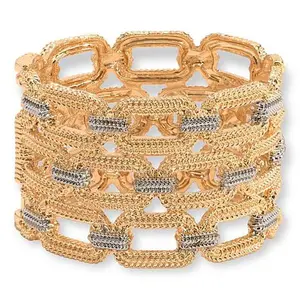 MarlaWynne 2-Tone Textured Oval Link Design Hinged Bangle Bracelet