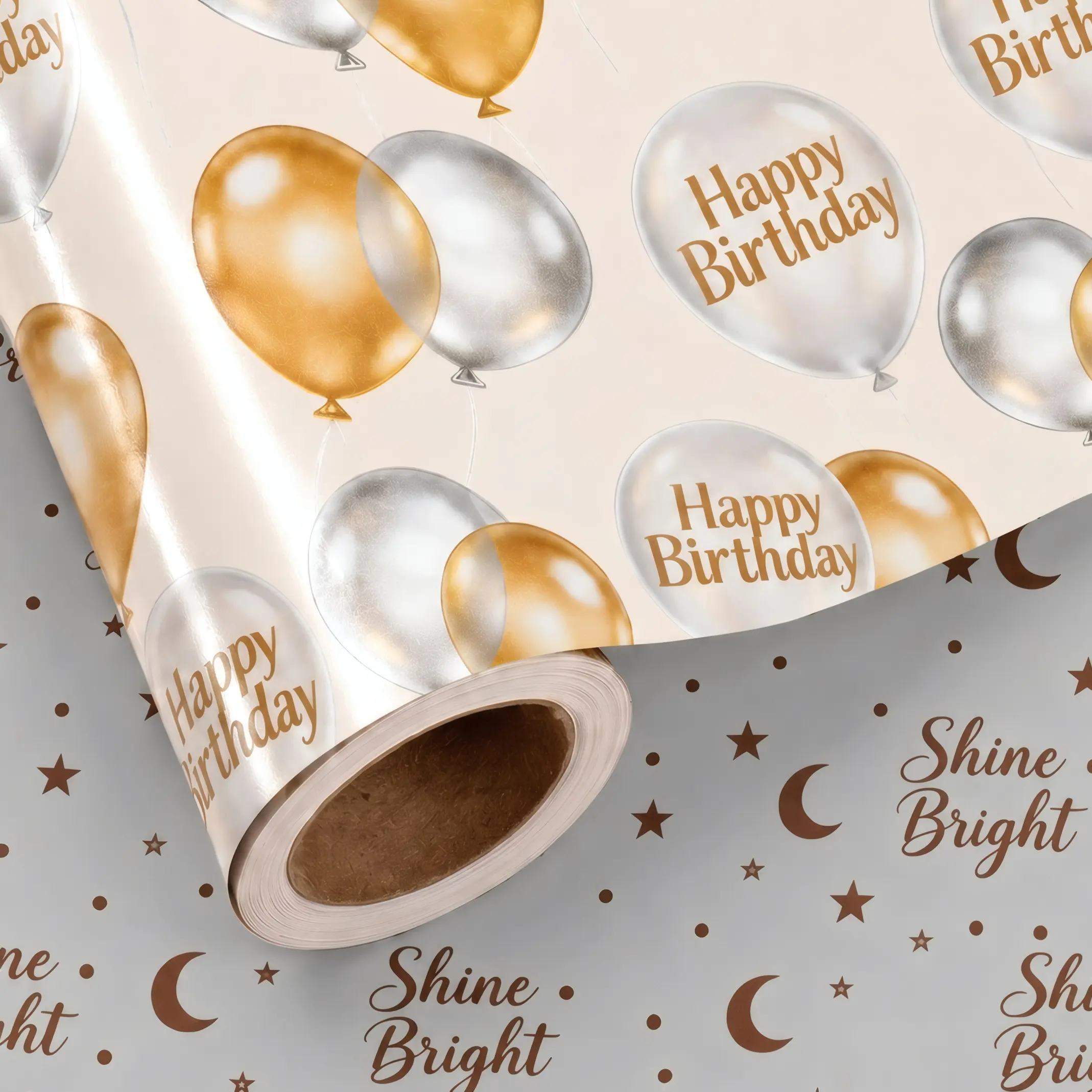 Lovryholix Birthday Wrapping Paper Rolls - Pink Thick Heavy-Duty Reversible Gift Wrap Sheets with Balloon, Moon, Stars, Silver Patterns, 28.5sq.ft for Kids