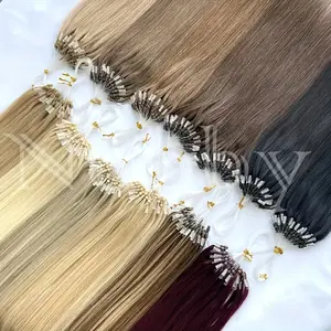 Real Human Hair Micro Loop Extensions Easy Install At Home Natural Blonde Brown Black Straight 50G 50Strands 100% Human Hair Extensions 12-28 Inches