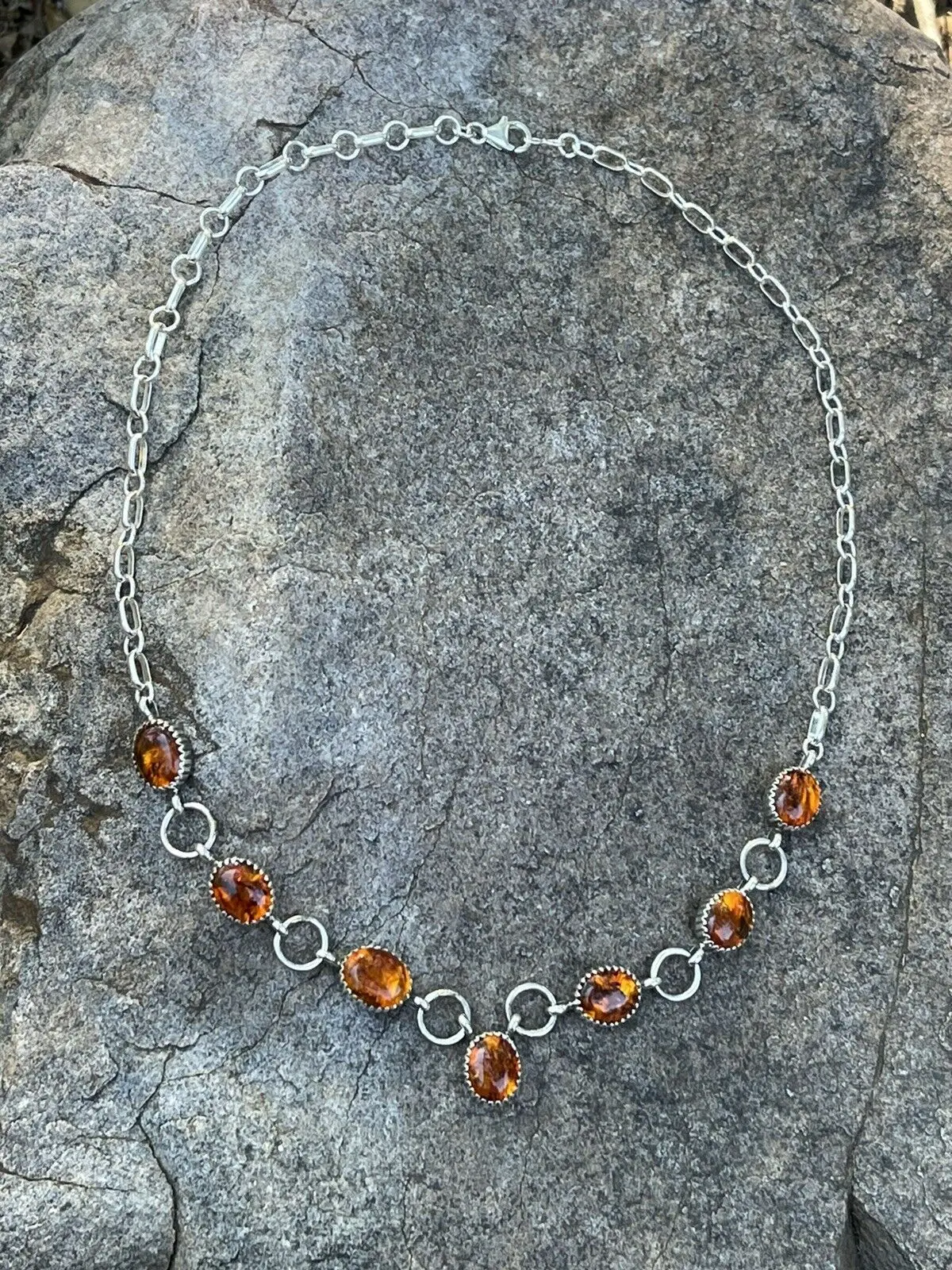 Handcrafted 7 Stone Topaz & Sterling Silver Necklace Signed AJ