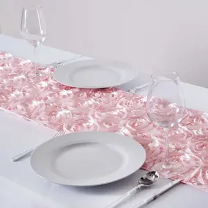 Rosette Satin Table Runner 14"x108" Blush - Grandiose Fabric Table Decor