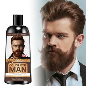 Men's 7-In-1 Beard Dye Shampoo Natural, Ginseng Plant Formula, Non-Irritating, Easy Rinse, Deep Moisture, Fall Winter Essential