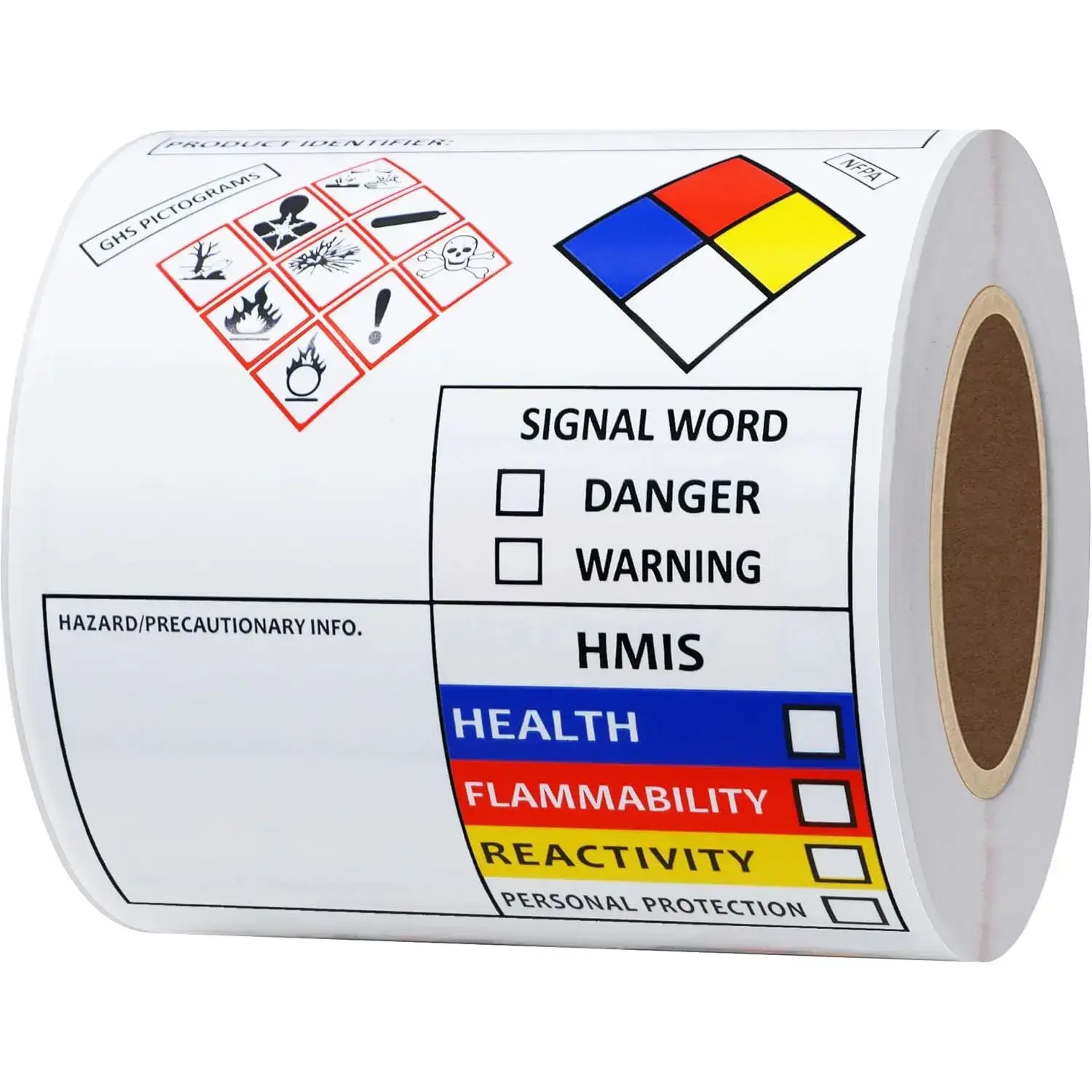 SDS OSHA Chemical Safety Data Labels (3×4 In/76×101 Mm) - Semi Glossy Self-Adhesive GHS Pictograms Stickers, HMIS & Hazard Compliant, Write Name, Highly Visible for Secondary Containers, Easy Peel, 100 Per 1 Roll Workplace Office Labels