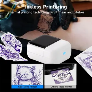 C50 Mini Wireless Tattoo Template Printer, Compatible with Smartphones and Tablets, Compact Thermal Tattoo Printer, Ideal for Tattoo Artists and Beginners