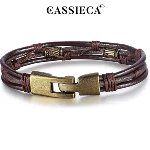 CASSIECA Masculine Vintage Leather Bracelet for Men, Daily Wear Brown Rope Bangle with Leather Strands, Men's Fashion Costume Jewelry Accessory SummerVibes