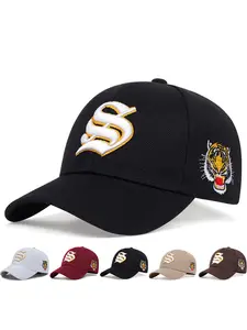 Unisex S Letter Side Tiger Baseball Cap, Adjustable Outdoor Sun Protection Hat, Casual Fitted Woven Fabric for Spring & Fall Travel