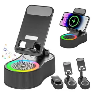 Wireless Induction Audio Bluetooth Speaker 5in1 Phone Holder Emergency Rechargeable with Colorful Ambient Light 300° Foldable for Tablet iPhone Android, Gifts for Men Women