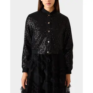 Betsey Johnson Glitterati Bomber Jacket Black Sequin