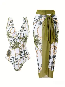 New high-end sexy one-piece swimsuit with skirt, 2-piece set, breathable and quick-drying, tummy-concealing, slim-fit with ruffled lace, backless design, women's swimwear