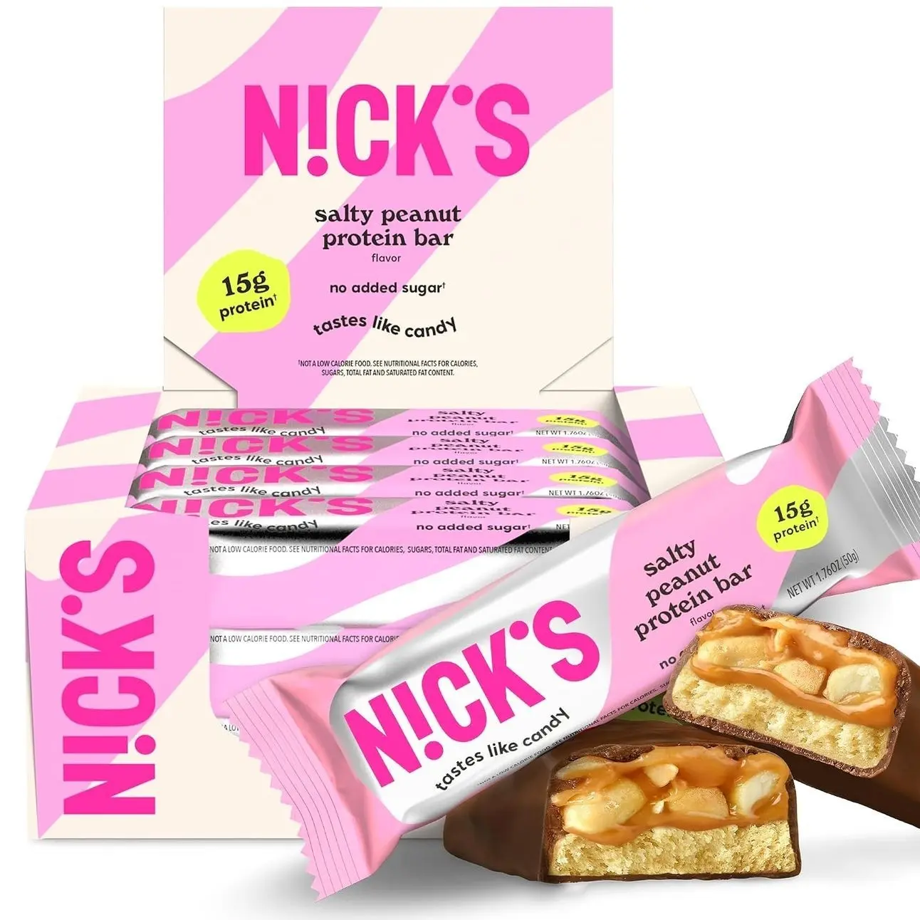 NICKS Protein Bars Salty Peanut Chocolate – 12-Count Box | 15g protein | 200 calories | Protein-Packed Snack, Low Calories, Low Carbs, Keto Friendly, No Added Sugar