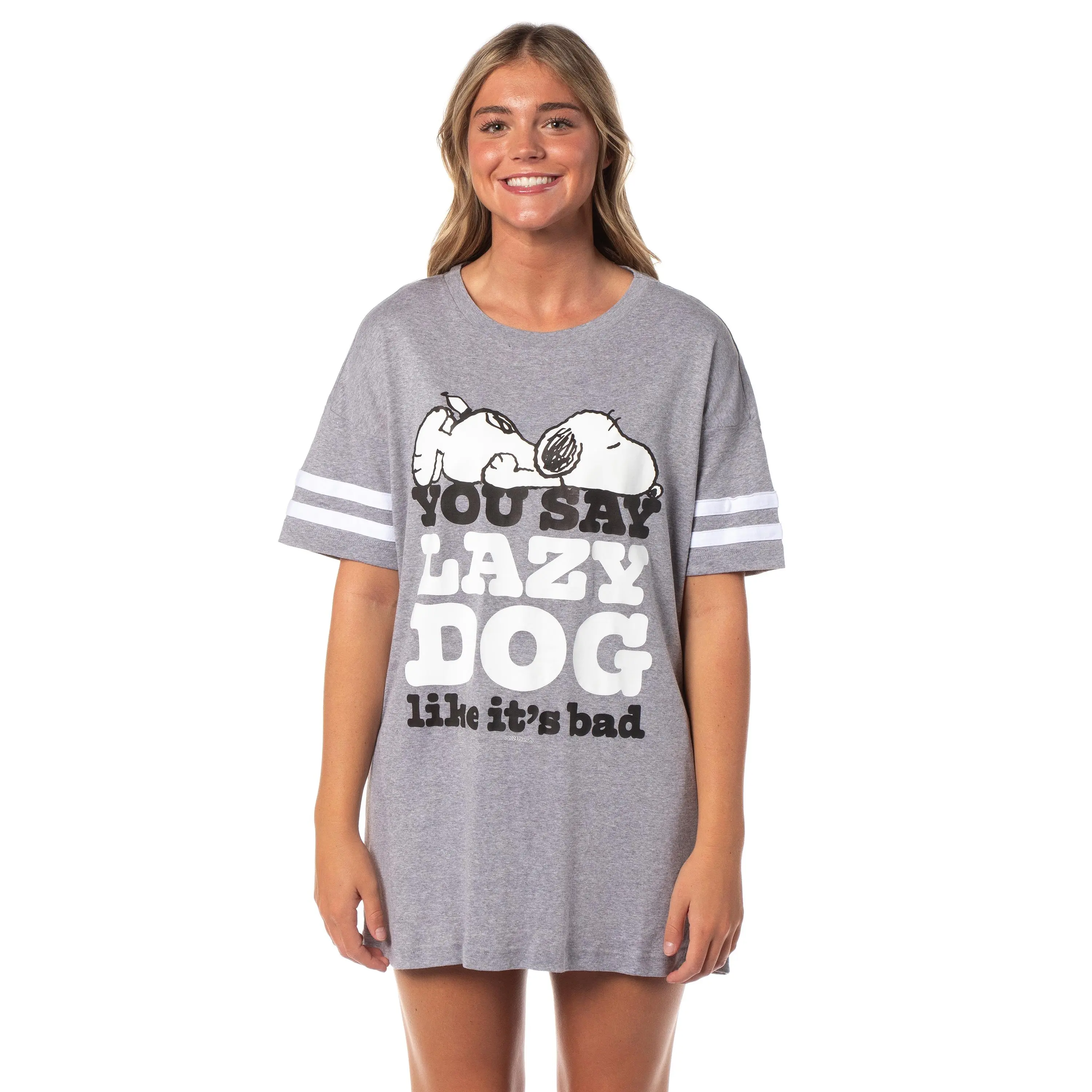 Peanuts Women's Lazy Dog Snoopy Nightgown Pajama Shirt Dress For Adults