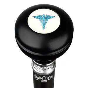 Medical Doctor Caduceus Emblem Knob Stick: Large Knob, Pewter Collar