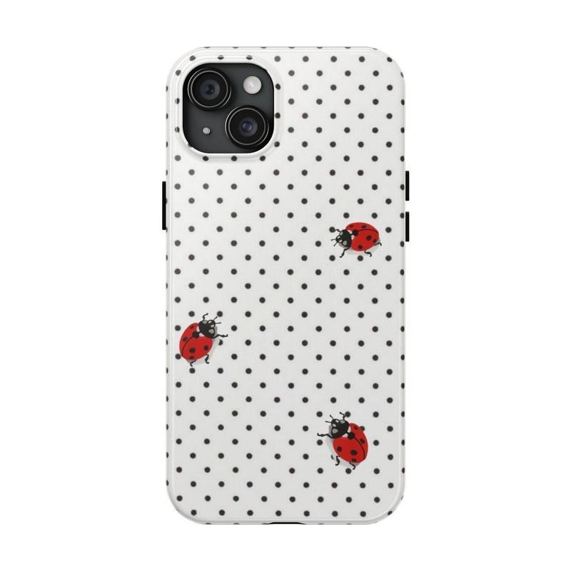 Vintage Ladybug Pattern Phone Case – Cute Polka Dot & Floral Design for iPhone.