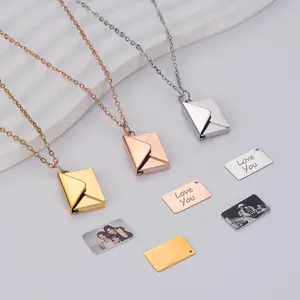 Love Letter Envelope Necklace Personalise Text & Picture Stainless Steel Locket Jewelry Pendant for Couples and Family Gift