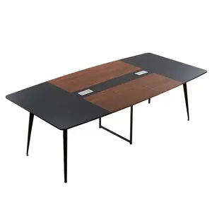 VEVOR Conference Table, 8 ft Boat Shaped Office Meeting Table for 10 Person, Modern Large Boat Meeting Desk with Metal Legs, Ideal for Office, Boardroom, Conference Room, Easy Assembly, Black Brown