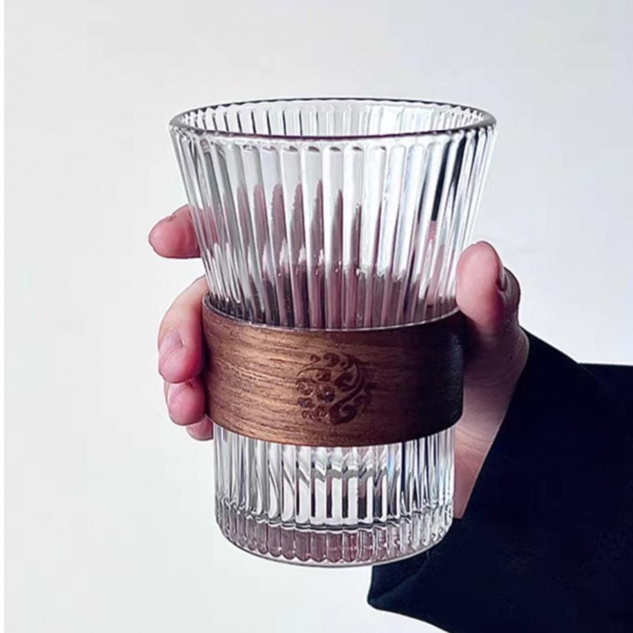 New Chinese-Style Bamboo-Wrapped Waist-Shaped Coffee Cup, Heat-Resistant Glass Cup 300ML