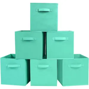 Collapsible Cubes with Handles, Foldable Bins for Closet Shelves, Organization Bins, 10.5'' x 11'' x 10.5'' (New Green, 6Pack)