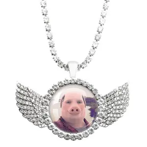 John Pork is Calling Answer Call Phone Humor Funny Pig Lover Graphic The moon Necklace Angel Wings Pendant Necklace Jewelry GiftGift