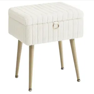 SONGMICS Vanity Stool Chair with Storage, Makeup Stool, Footrest Footstool Ottoman, Metal Legs, Adjustable Feet, for Living Room, Bedroom, Makeup Room