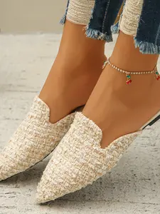 Women's Fashion Pointed Toe Slip-On Mules, Spring & Fall New Flat Shoes, Comfortable Casual Half Slippers for Daily Wear