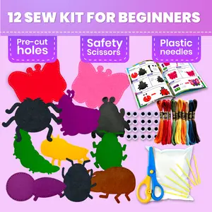QUOKKA Craft Kits for Kids - 12 Bugs & Insects Sewing Kit Basic
