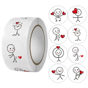 Cute Creative Round Cartoon Heart Stickers, 500 Pieces Per Roll, Perfect for Valentine's Day, Baking Packaging, Envelope Seals, Gift Wrapping, Versatile Usage