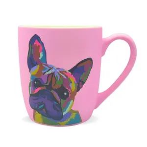 DesirableSip Pink Soft Touch Frenchie Mug - Reusable Ceramic Mug for All-Day Use, 18 oz, Ideal for Hot Beverages