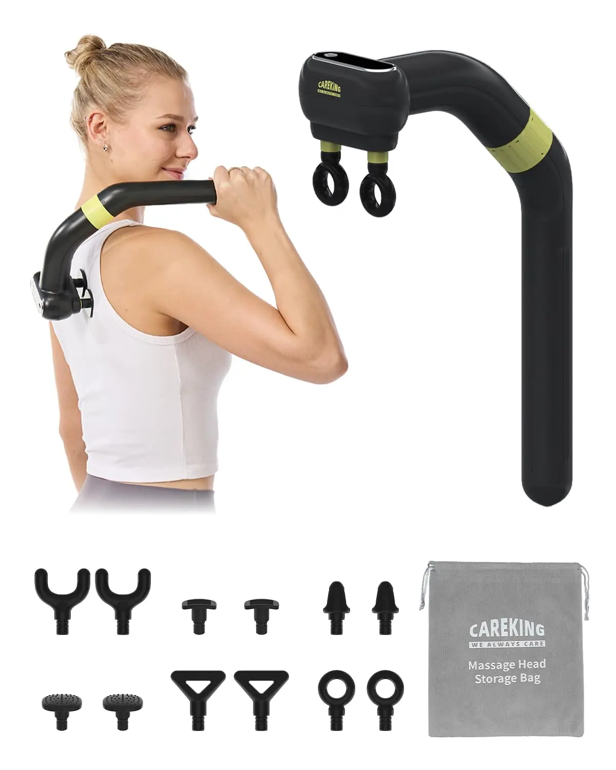 CAREKING 3-in-1 Detachable Massage Gun Deep Tissue with Extension Handle | Back and Neck Massager For Pain Relief,Handheld Massager For Shoulder Arm Leg,Reach You Hard Areas,Best Gift