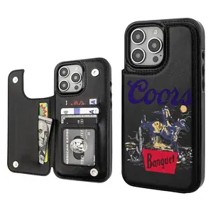 Coors Beer Cow Cowboy Creative Trendy Vintage Western Style Card Holder Wallet Aesthetic Pattern Black Casing For iphone 16 15 14 13 12 PRO PLUS MAX PU Leather Stylish Gift Shockproof Protection Anti-Drop Protective Protector Phone Cases Shell Cover