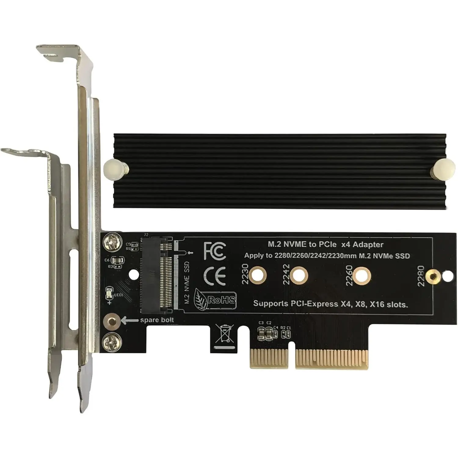 M.2 NVME to PCIe 3.0/4.0 x4 Adapter, NVME/AHCI SSD to PCIe Expansion Card with  Heatsink Solution, Supports PCI-Express X4 X8 X16 Slots, Linux, Red Hat