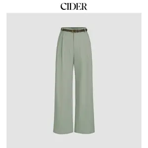 Cider [4 colors, size XXS Petite-XL Petite] Petite Linen-blend Mid Rise Solid Wide Leg Trousers With Belt