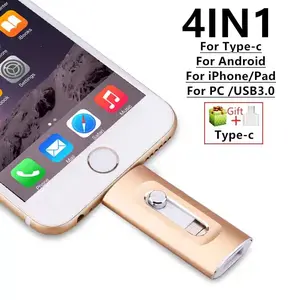 Three-In-One Flash Drive, High-Speed USB 3.0 Memory Storage, OTG Pen Drive with Free Type-C Adapter, 128GB for iPhone/android/PC