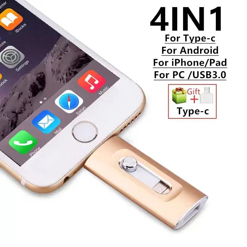 Three-In-One Flash Drive, High-Speed USB 3.0 Memory Storage, OTG Pen Drive with Free Type-C Adapter, 128GB for iPhone/android/PC, USB Drives